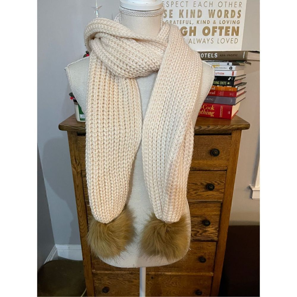 Womens free people Pom Pom knit scarf crotchet cream